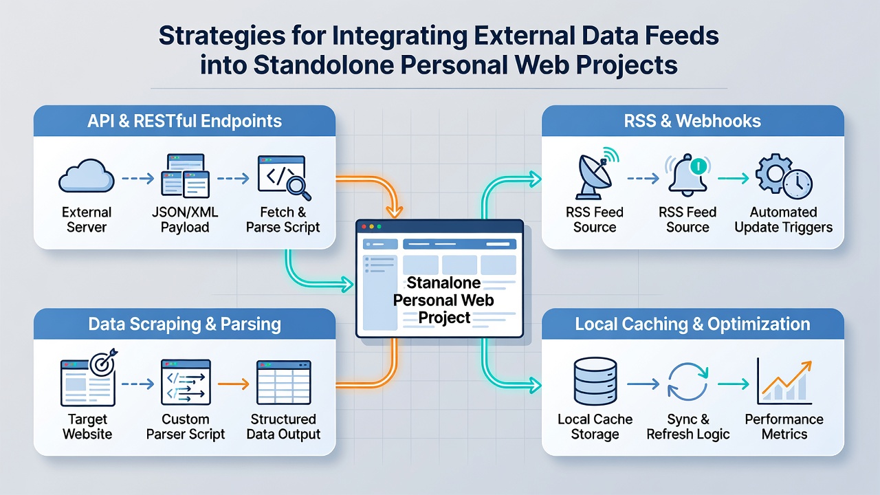 Code snippets and workflow diagrams illustrating secure data feed parsing and caching strategies
